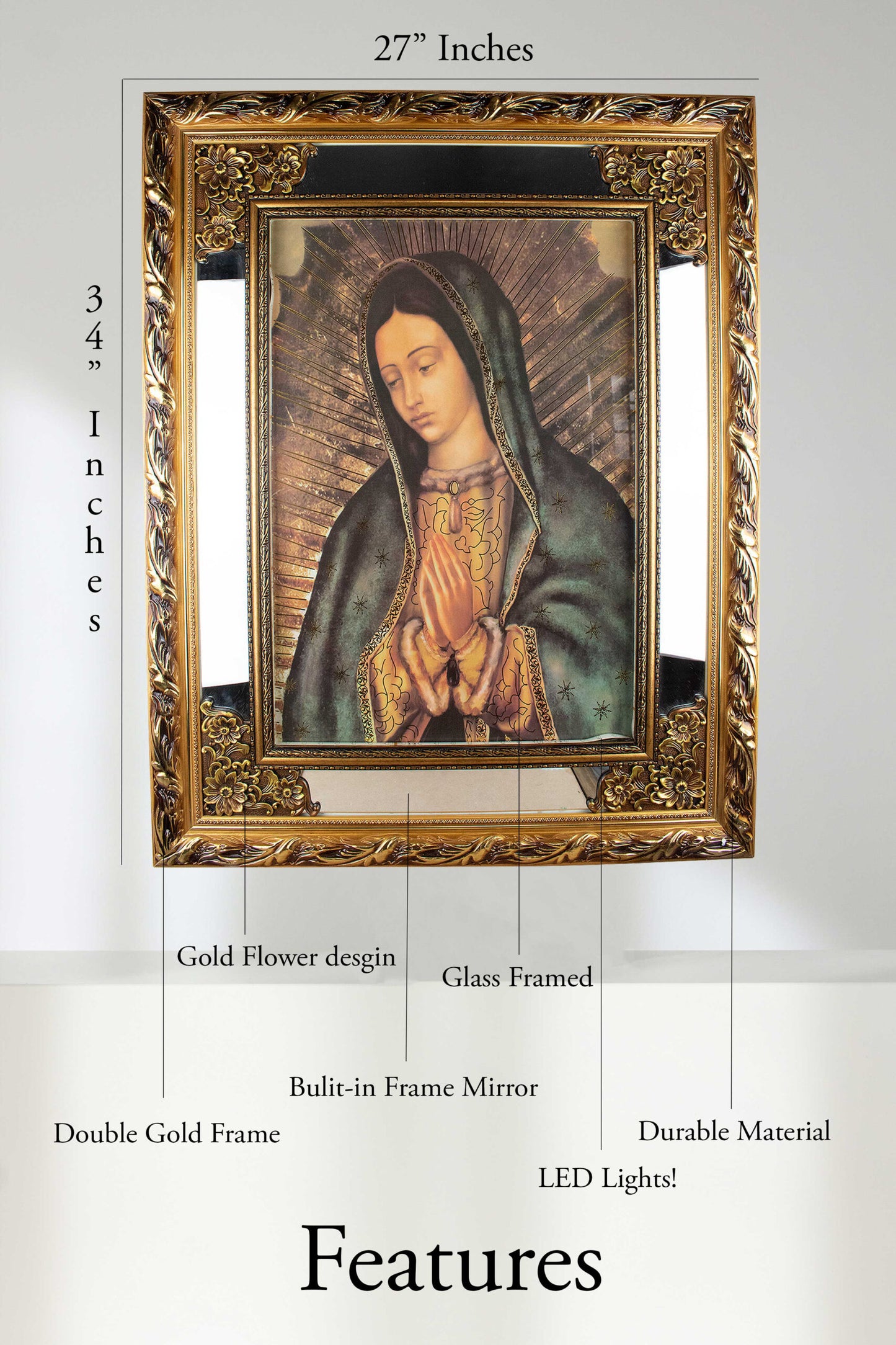 MrcjSales - Our Lady of Guadalupe Mc - Glass | Led Light Frame | Powerful Symbol of Faith | Ideal for Church, Events, Gifts | Sizes 27"x34", 20"x26" image 9