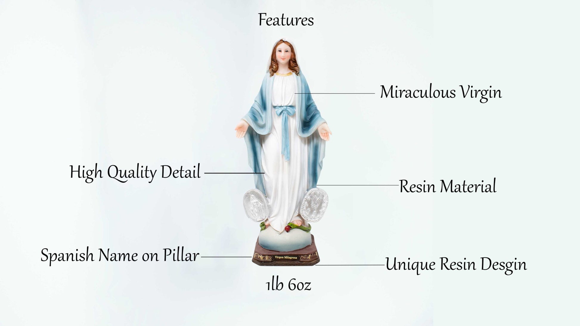 MrcjSales - Miraculous Virgin Resin Statue | Multiple Sizes | Durable Craftsmanship | Spiritual Home Decor Symbolizing Virgen Milagrosa for Church, Gifts, Celebrations, and Altars image 3