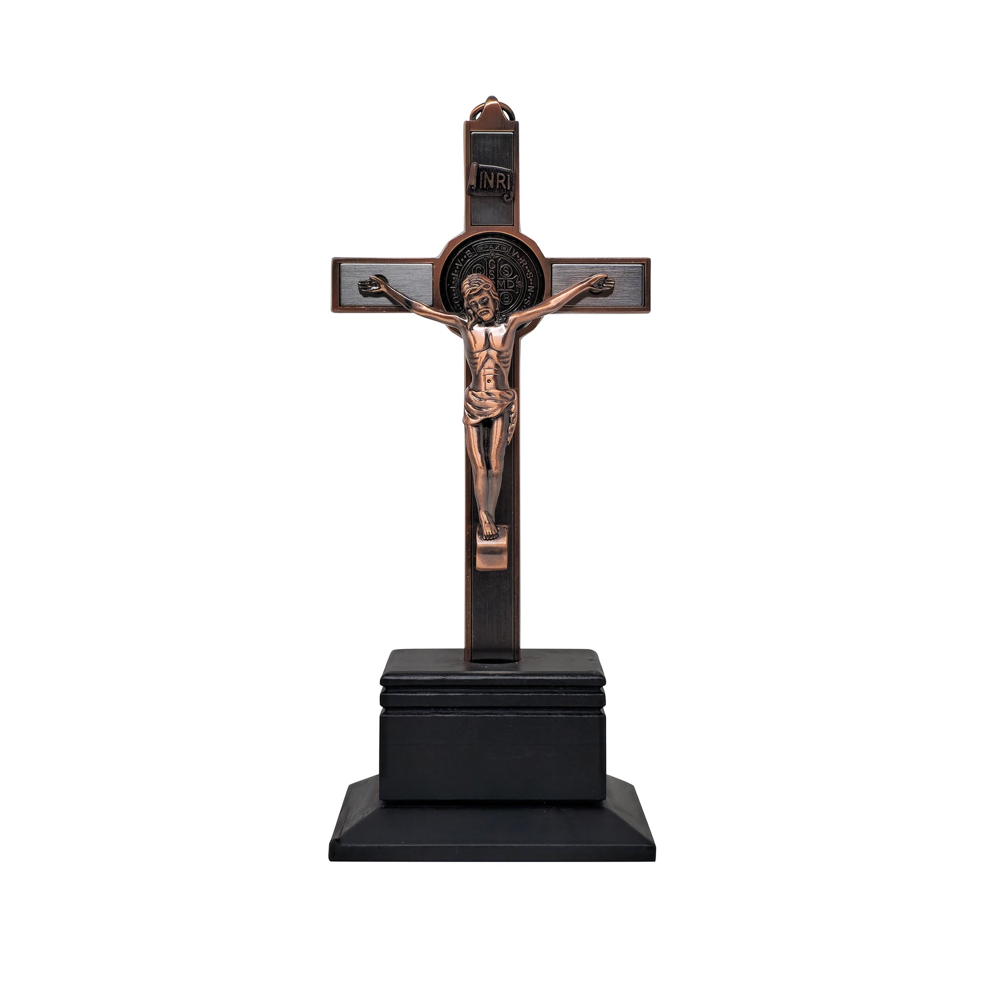 Mrcjsales - Saint Benedict Crucifix Bronze Metal | Unique Design for Home Decor, Table-Top, Church Events | Hang Anywhere, Ideal Gifts for Loved Ones - S x 9" Inches image