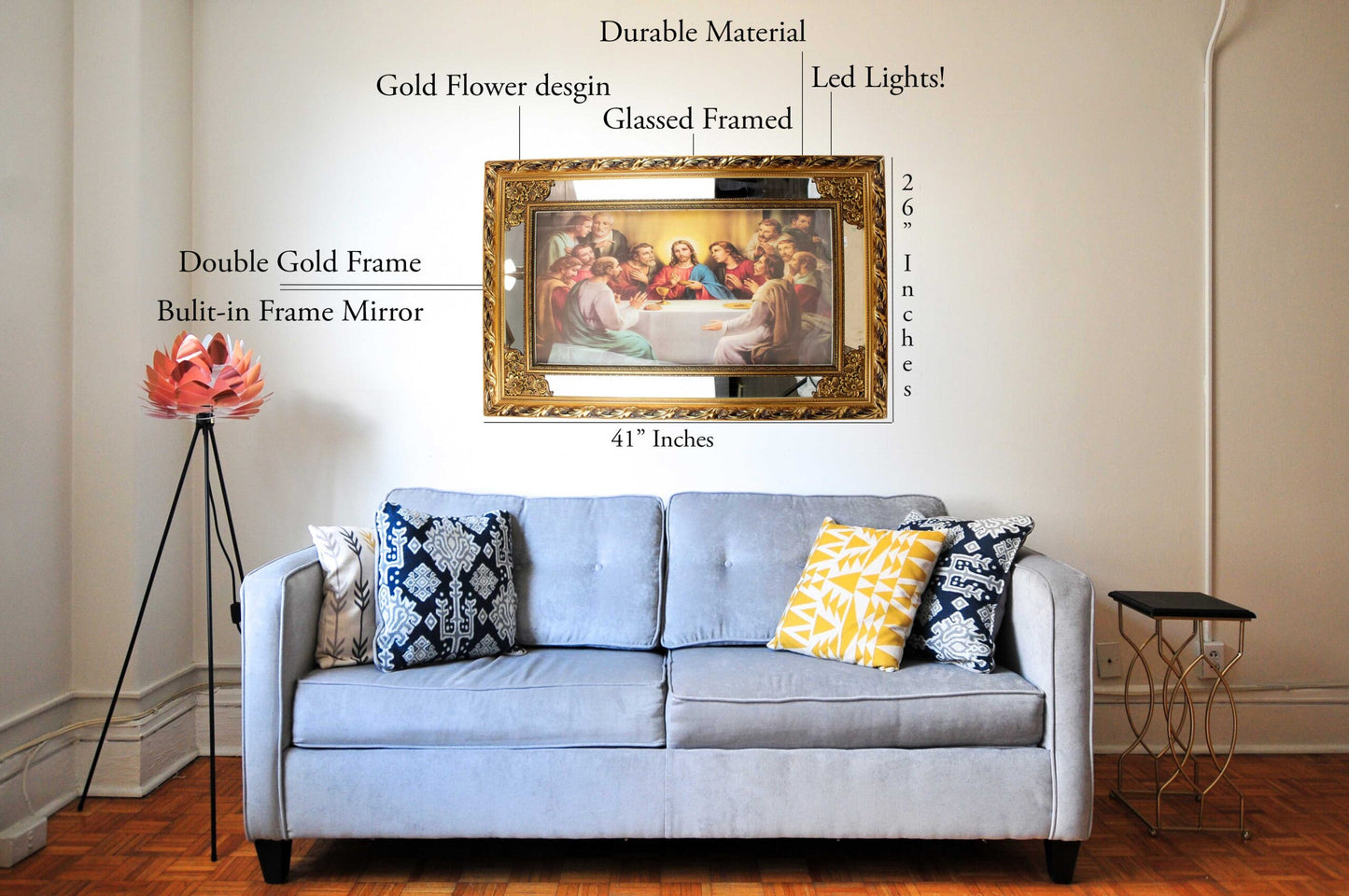 MrcjSales - Last Supper Original - Glass | Led Light Frame | Gold Double Frame | Very Detailed | Sizes 41"x26", 47"x24", 58"x28" | Suitable for Church, Events, Gifts image 9