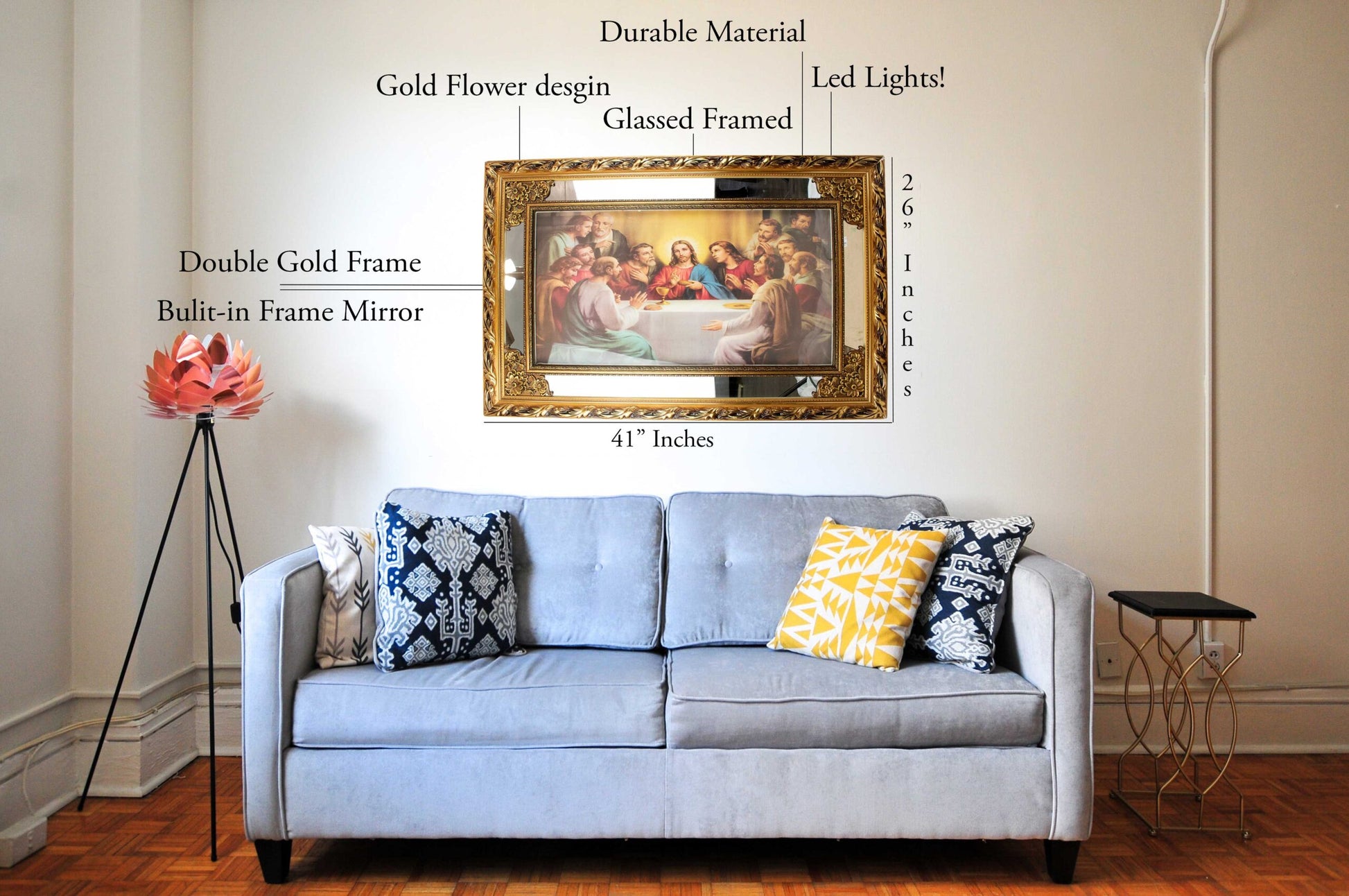 MrcjSales - Last Supper Original - Glass | Led Light Frame | Gold Double Frame | Very Detailed | Sizes 41"x26", 47"x24", 58"x28" | Suitable for Church, Events, Gifts image 9
