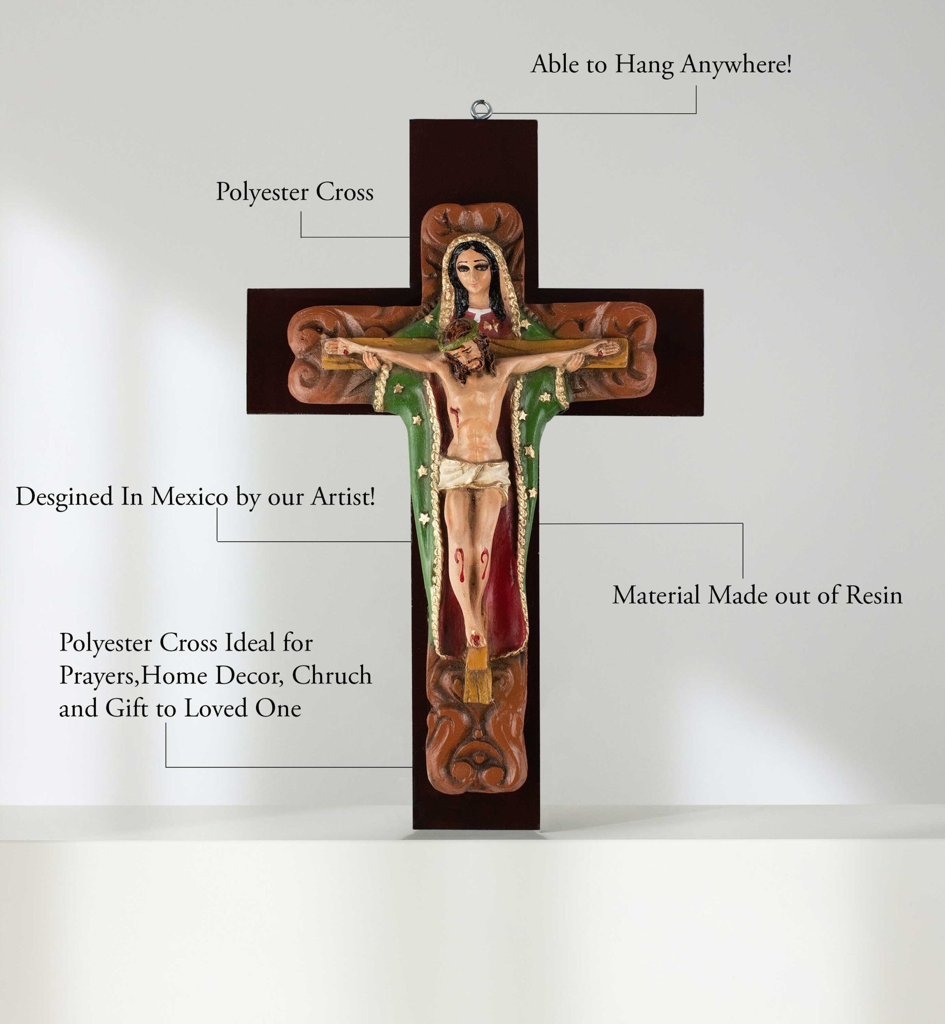 Mrcjsales: Lady of Guadalupe W | Jesus Christ Crucifix | Polyester Resin Art | Made in Mexico | Sizes for Every Occasion image 3