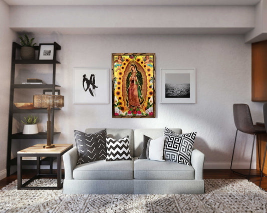 Lady of Guadalupe Sun Flower – Rustic Frame - Unique Design, Durable Craftsmanship, Perfect Gift - Virgen De Guadalupe Sun Flower image 1