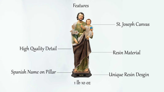 MrcjSales - St. Joseph Canvas Resin Statue | Multiple Sizes | Sacred Home Decor | San Jose Inscription image 2