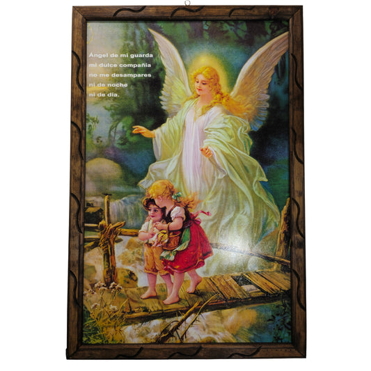 Guardian Angel Rustic Frame Home Decor Durable Wood Design Religious Gift Angel de la Guarda Art mrcjsales - L | 36"x24" image