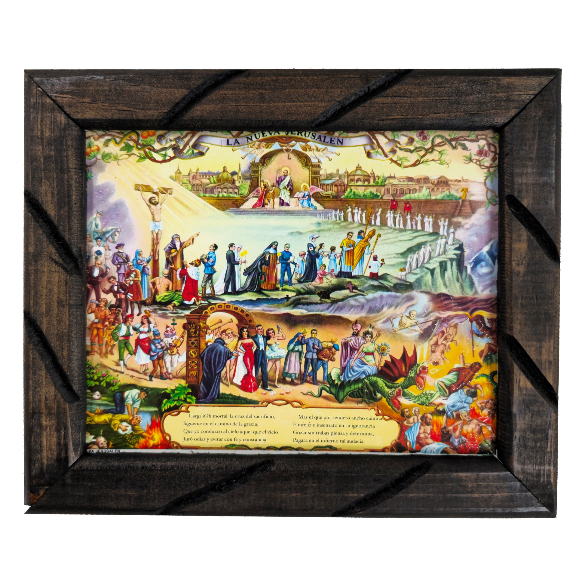 Mrcjsales - The New Jerusalem - Religious Art – Rustic Frame, Symbolizes Hope & Love, Mexican Design, Unique Home Decor & Meaningful Gift! - S | 12"x10" image