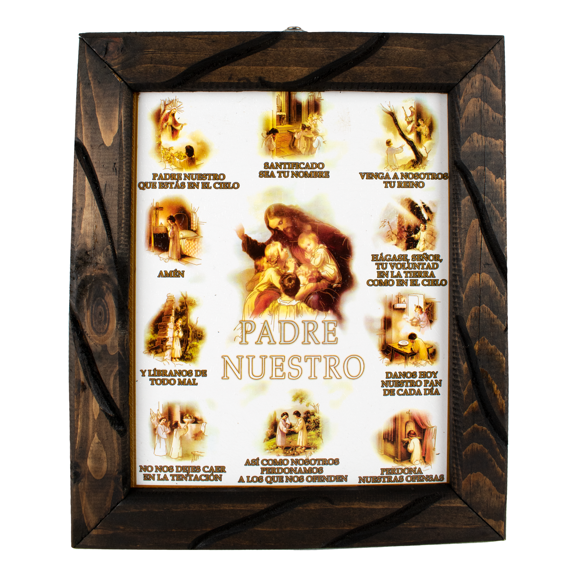 Mrcjsales - Padre Nuestro - Rustic Frame, Mexican Art Symbolizing Hope, Love, and Compassion. Perfect Spiritual Gift in Multiple Sizes! - S | 12"x10" image