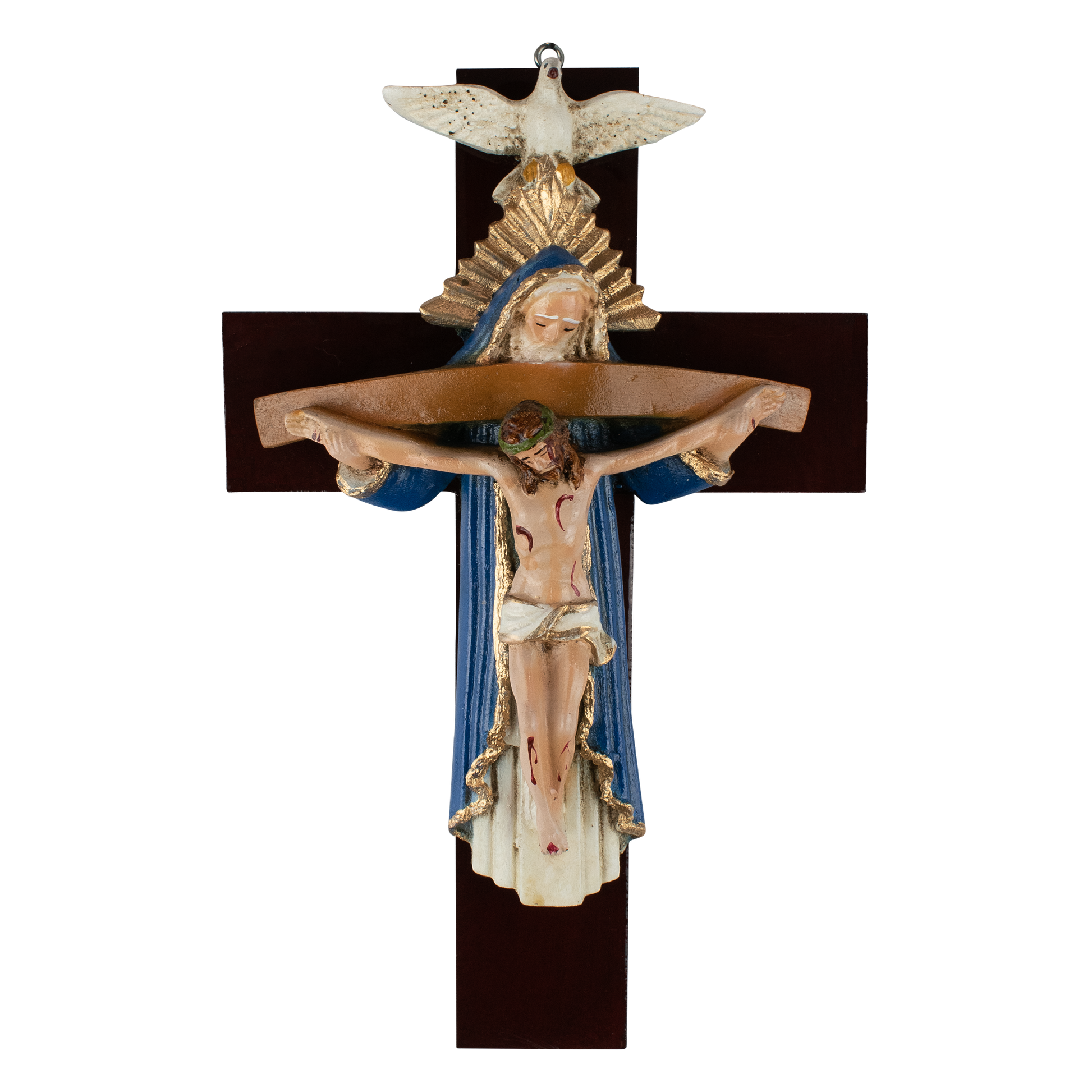 Mrcjsales: Holy Trinity Blue Crucifix | Santísima Trinidad Cruz | Polyester & Resin | Made in Mexico | Ideal Christian Gift! image 0