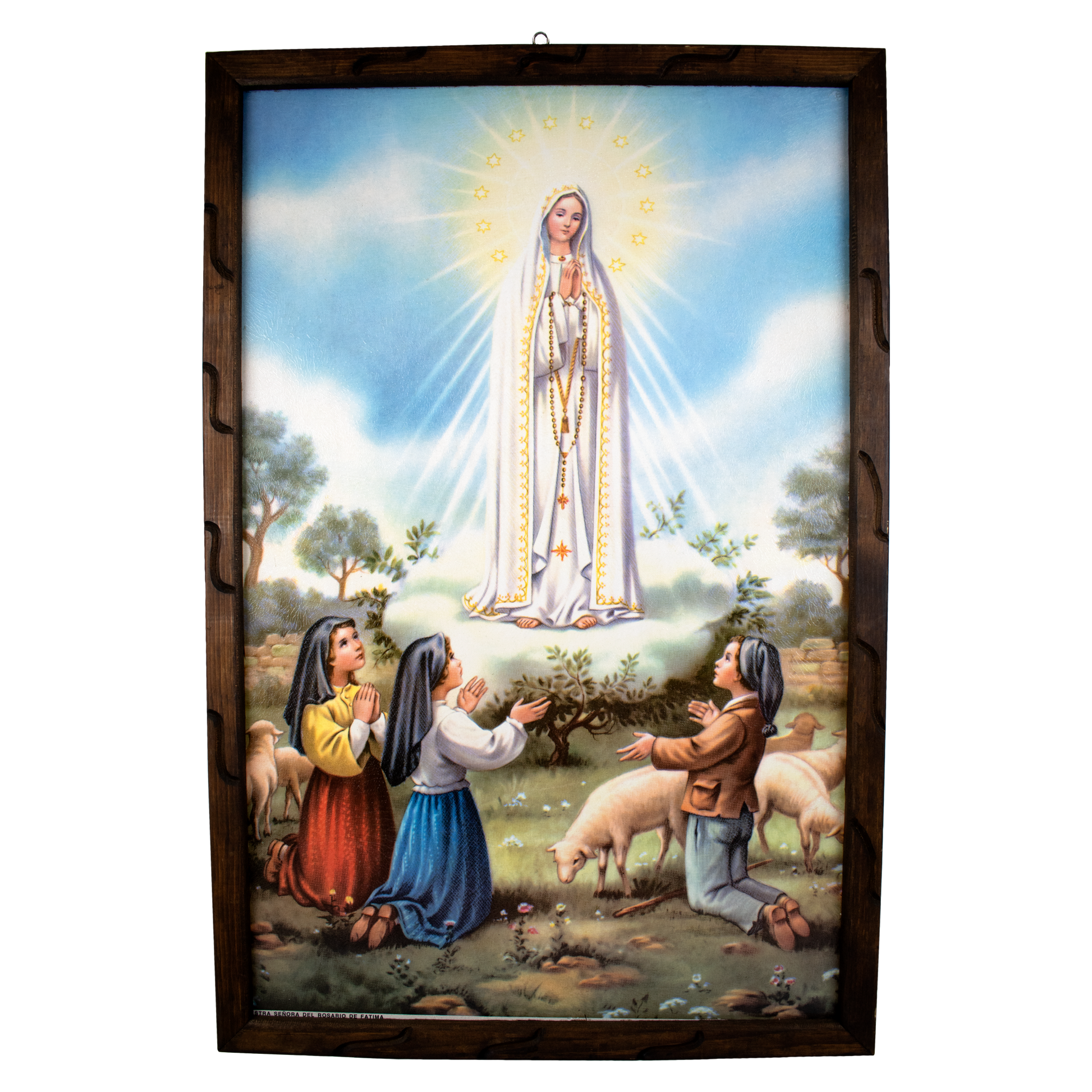 Mrcjsales: Our Lady of Fatima Wooden Frame | Rustic Religious Art | Mexican Design | Perfect Home Decor | Multiple Sizes Available! - L | 36"x24" image
