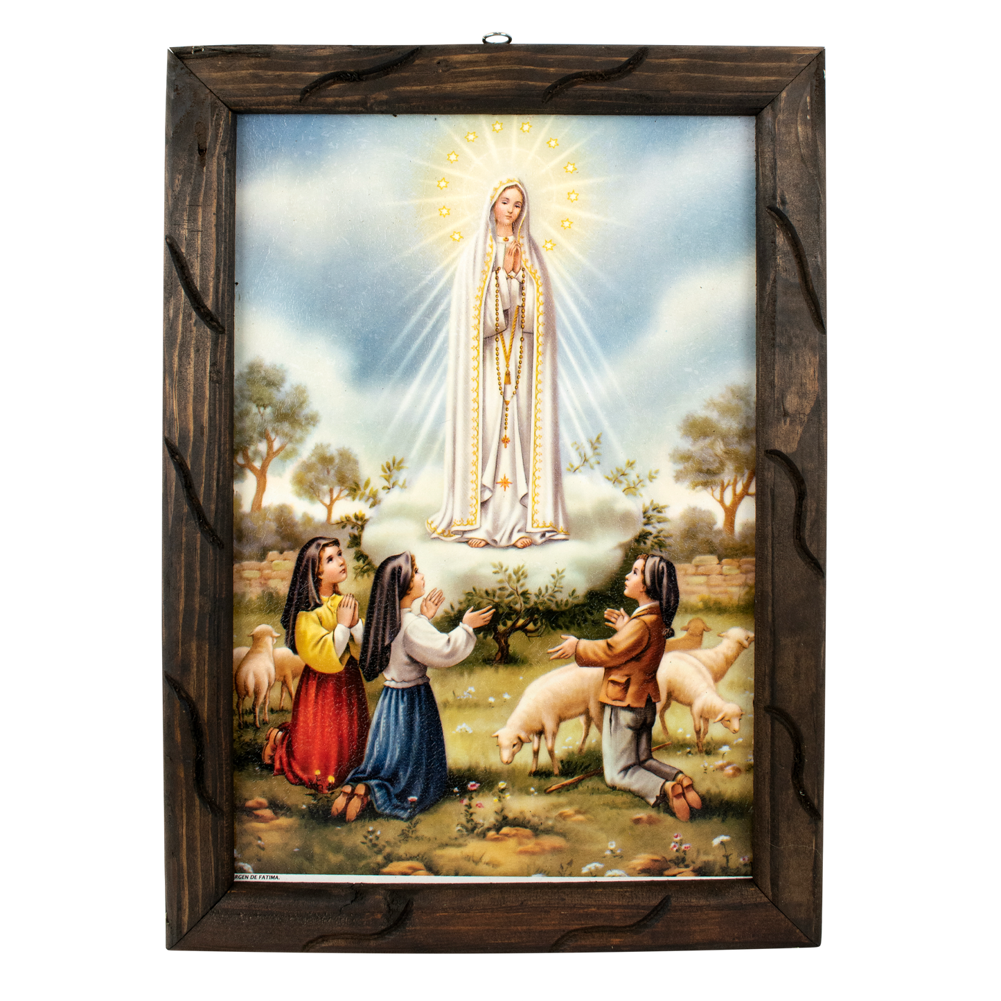 Mrcjsales: Our Lady of Fatima Wooden Frame | Rustic Religious Art | Mexican Design | Perfect Home Decor | Multiple Sizes Available! - M | 18"x13" image