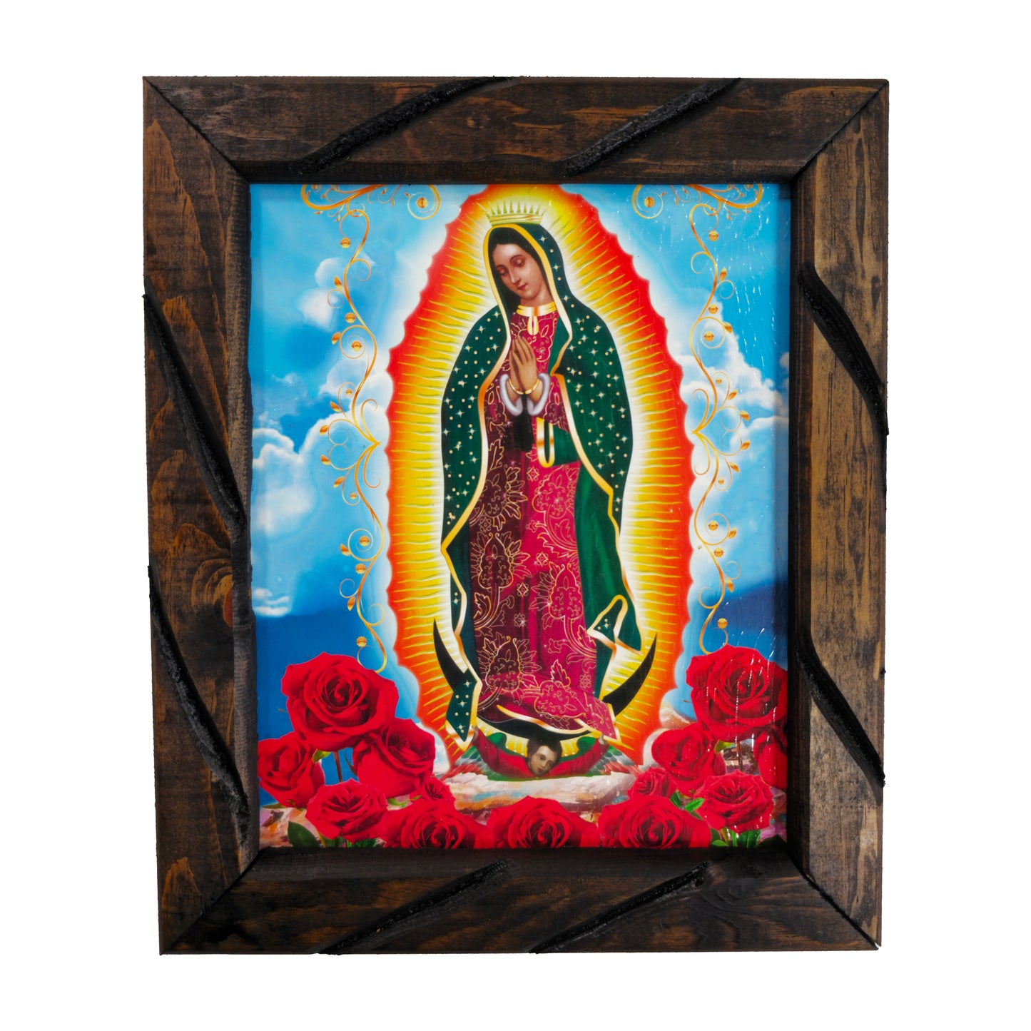 Lady of Guadalupe Red Rose – Rustic Frame - Perfect Gift for Any Occasion, Expresses Hope, Love, and Compassion - Virgen De Guadalupe Red Roses image 4