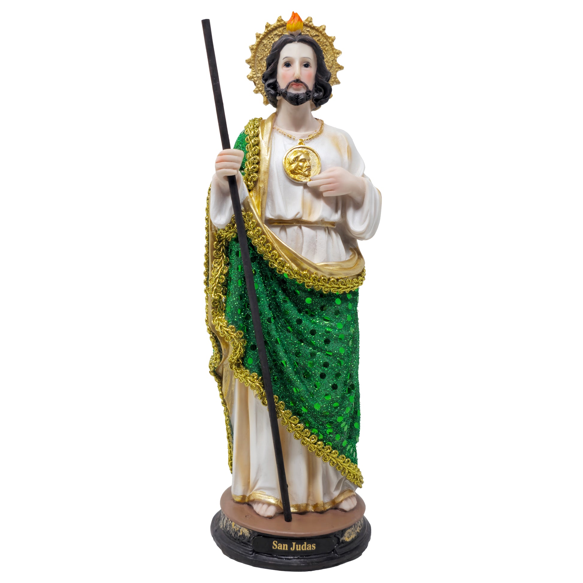 MrcjSales St. Judas Green Cloth Statue | Patron Saint of Hope | Durable Resin | Intricate Detail | Church/Home Decor | Gift for All Occasions - M x 12" inches image