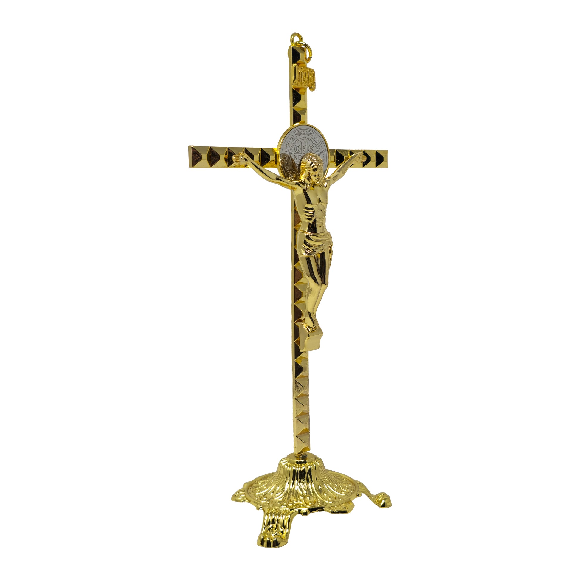 MrcjSales - Saint Benedict Cruz Gold | Base | High-Quality Metal Crucifix | Removable Base | Multiple Sizes | Ideal for Church Services and Gifts image 1