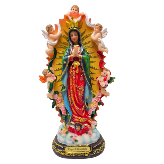 Our Lady of Guadalupe with Angels 12" Statue (Virgen de Guadalupe con Ángeles) - Resin, Vivid Colors, Detailed Catholic Art image 0