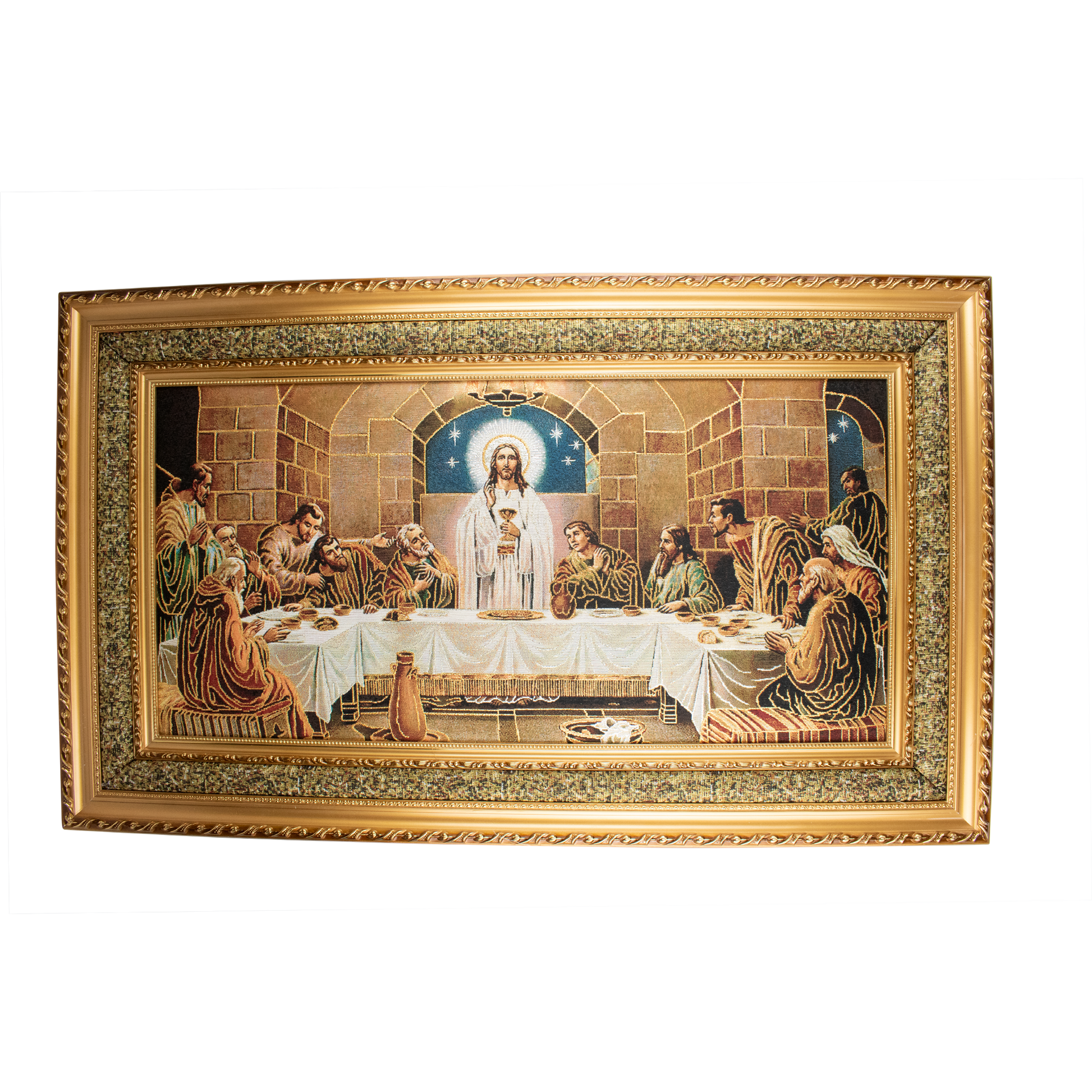 Mrcjsales: Last Supper Cloth Frame | Religious Icon on Woven Cloth | Elegant Double Frame | Perfect Gift for Special Occasions | Ready to Hang Art - L | 23"x39" image