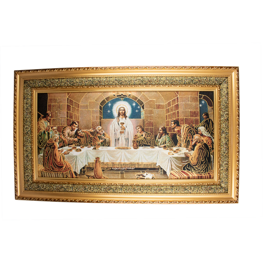 Mrcjsales: Last Supper Cloth Frame | Religious Icon on Woven Cloth | Elegant Double Frame | Perfect Gift for Special Occasions | Ready to Hang Art - L | 23"x39" image