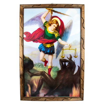 Mrcjsales: St. Michael Archangel Wooden Frame - Authentic Mexican Art. Ideal Gift Symbolizing Strength, Hope, Love, and Compassion. Multiple Sizes Available! - L | 36"x24" image