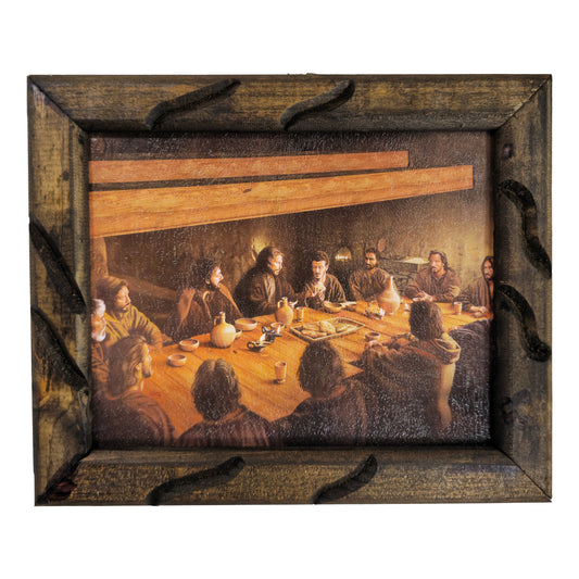 Last Supper Painting Ultima Cena Rustic Frame for Home Decor Church Gift Option Vintage Design Available in 24x36 13x18 10x12 Inches by mrcjsales image 1