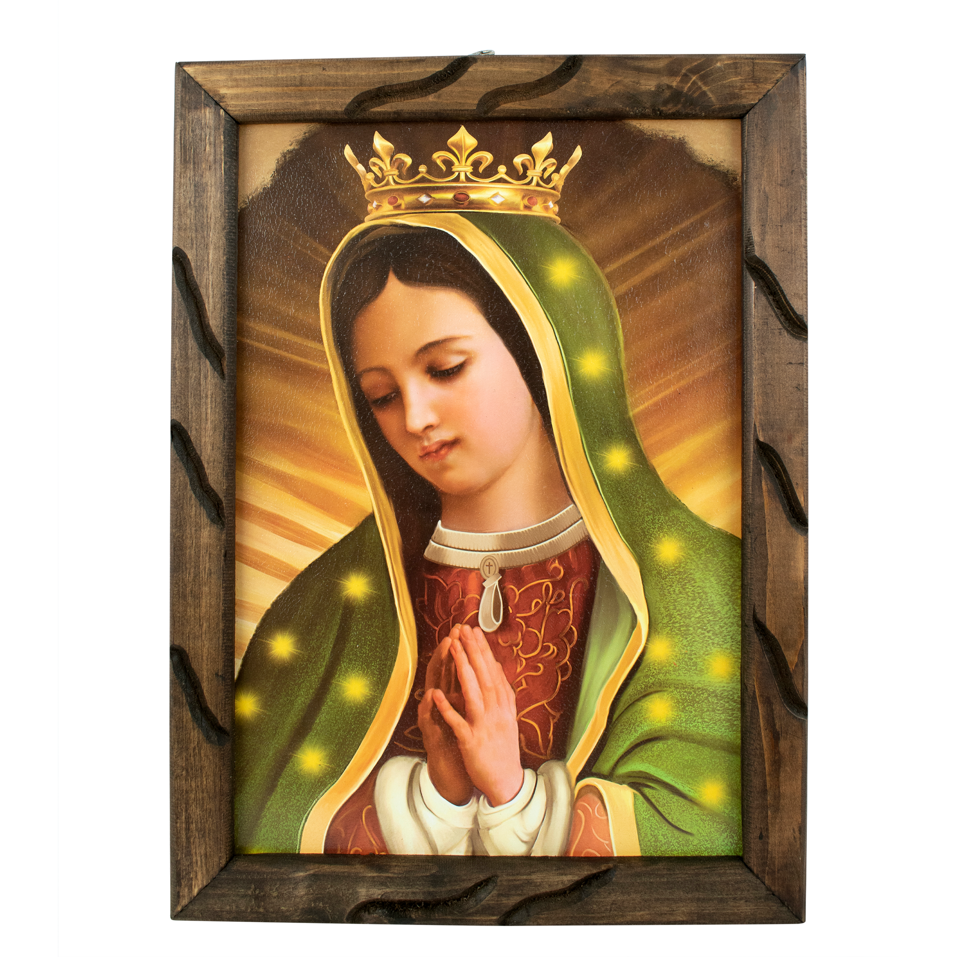 Mrcjsales - Guadalupe Crown – Rustic Frame, Virgen de Guadalupe Cuadro Rustico, Mexican Art, Symbolizes Hope, Love, Strength. Perfect Home Decor & Unique Gift! - M | 18"x13" image