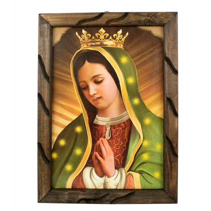 Mrcjsales - Guadalupe Crown – Rustic Frame, Virgen de Guadalupe Cuadro Rustico, Mexican Art, Symbolizes Hope, Love, Strength. Perfect Home Decor & Unique Gift! - M | 18"x13" image