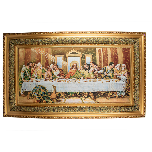 Mrcjsales: Last Supper Cloth Frame | Religious Icon on Woven Cloth | Elegant Double Frame | Perfect Gift for Special Occasions | Ready to Hang Art - L | 23"x39" image