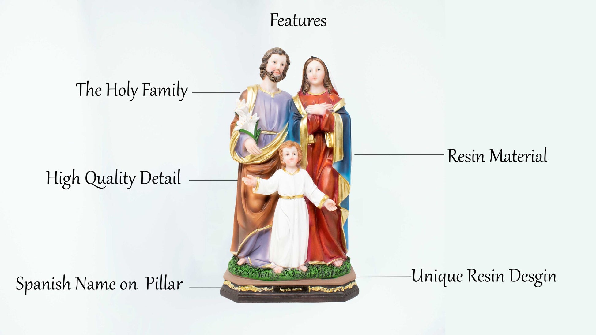 MrcjSales - Holy Family Resin Statue | Multiple Sizes |  Jesus, Joseph, Mary | 'Sagrada Familia' | Elegant Meaningful Religious Item image 2