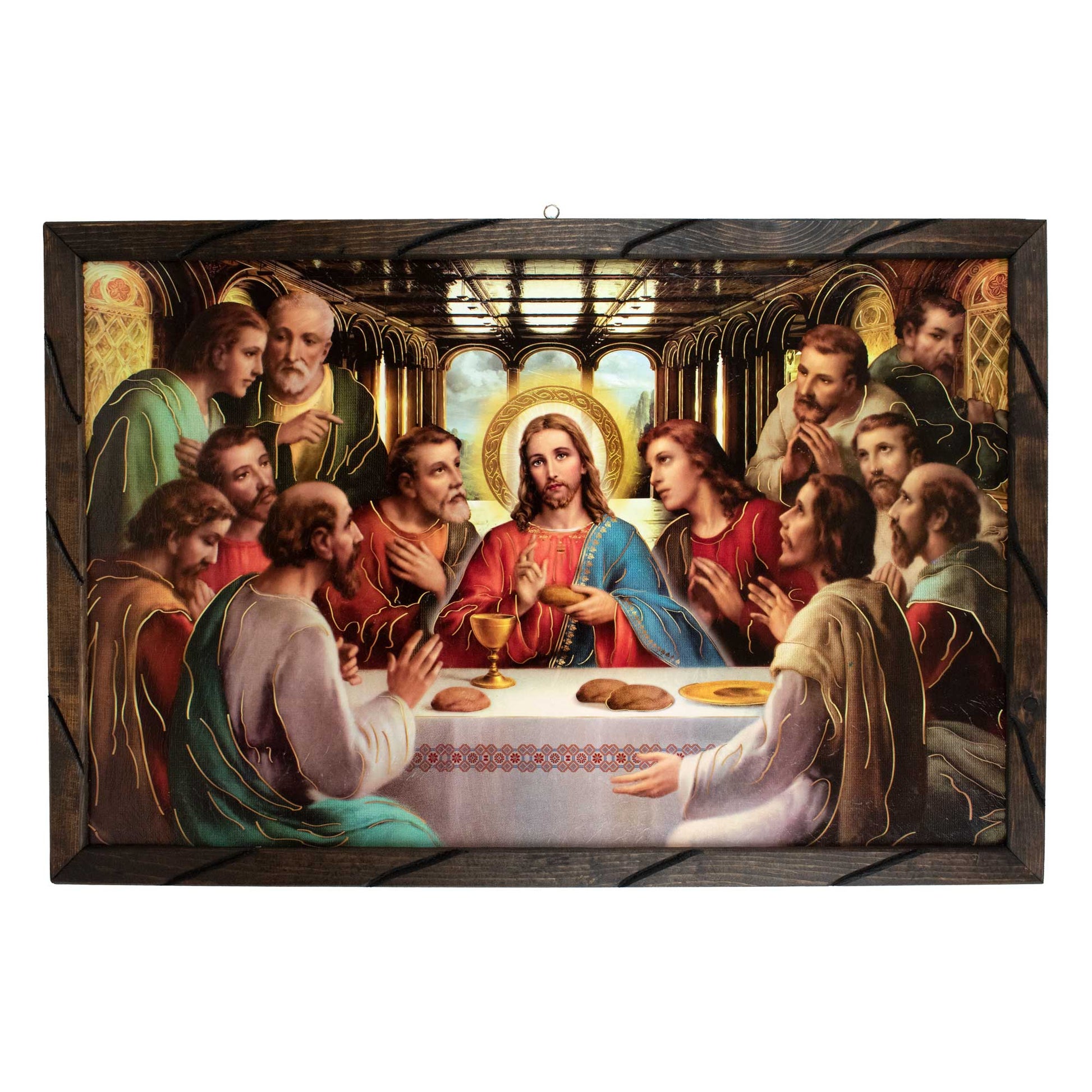 Mrcjsales - Last Supper DaVinci – Rustic Frame, Ultima Cena, Mexican Art, Symbolizes Hope, Love, Strength. Perfect Home Decor & Unique Gift! - L | 36"x24" image