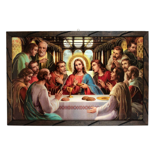 Mrcjsales - Last Supper DaVinci – Rustic Frame, Ultima Cena, Mexican Art, Symbolizes Hope, Love, Strength. Perfect Home Decor & Unique Gift! - L | 36"x24" image