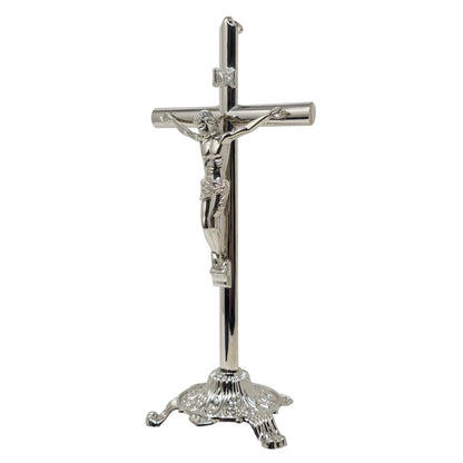 MrcjSales - Crucifix Silver | Removable Base | High-Quality Metal Cross for Catholic Church, Home Decor, Gifts | Multiple Sizes | Inspire Faith image 1