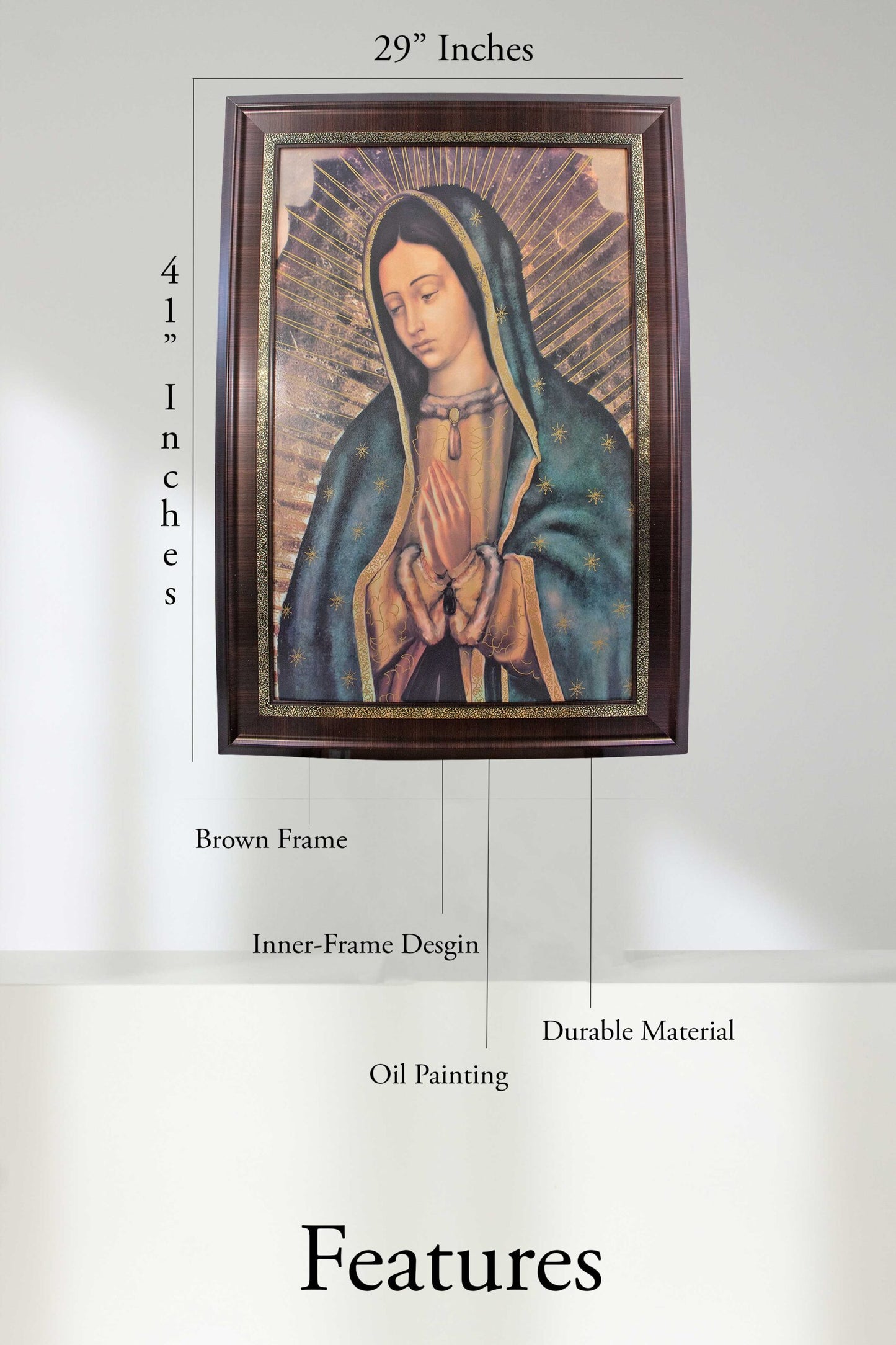 MrcjSales - Our Lady of Guadalupe Mc Marco Frame | Oil/Wood | 41x29 Inches | Very Detailed image 3