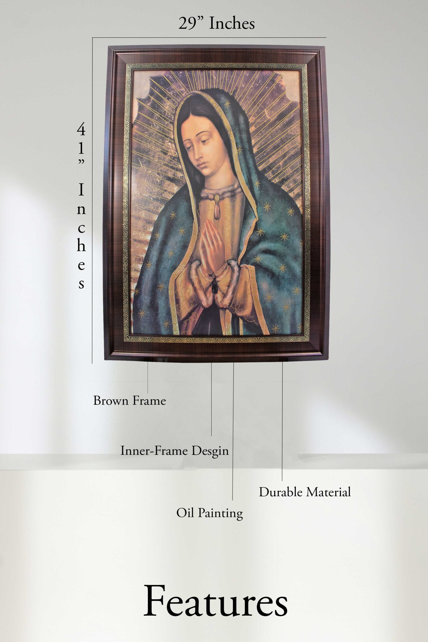 MrcjSales - Our Lady of Guadalupe Mc Marco Frame | Oil/Wood | 41x29 Inches | Very Detailed image 3