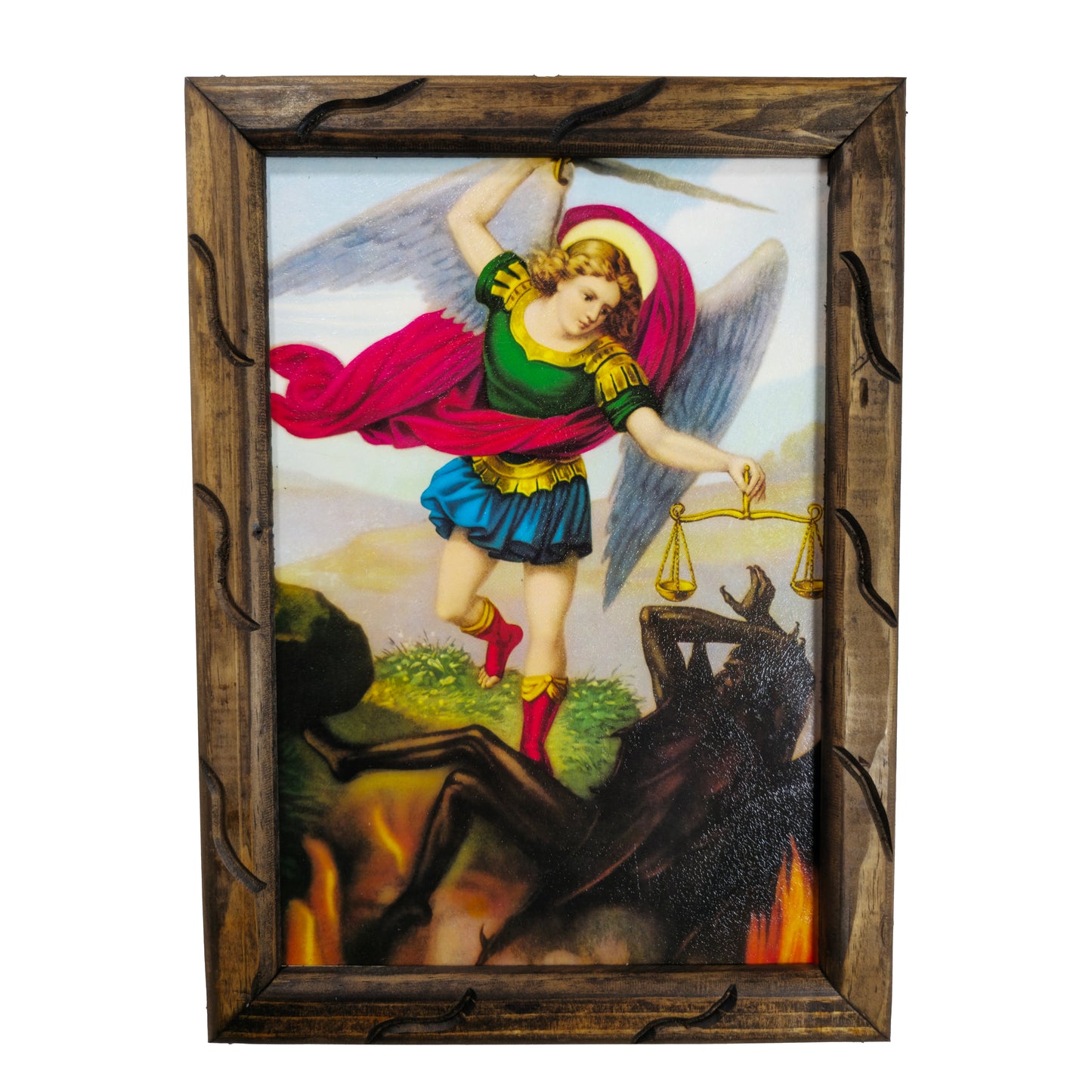 Mrcjsales: St. Michael Archangel Wooden Frame - Authentic Mexican Art. Ideal Gift Symbolizing Strength, Hope, Love, and Compassion. Multiple Sizes Available! image 1