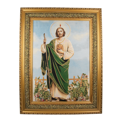 Mrcjsales: St. Judas | Cloth Frame | Elegant Double Frame | Religious Home Decor | Gift for Loved Ones | Spanish Name: San Judas - L | 27"x35" image