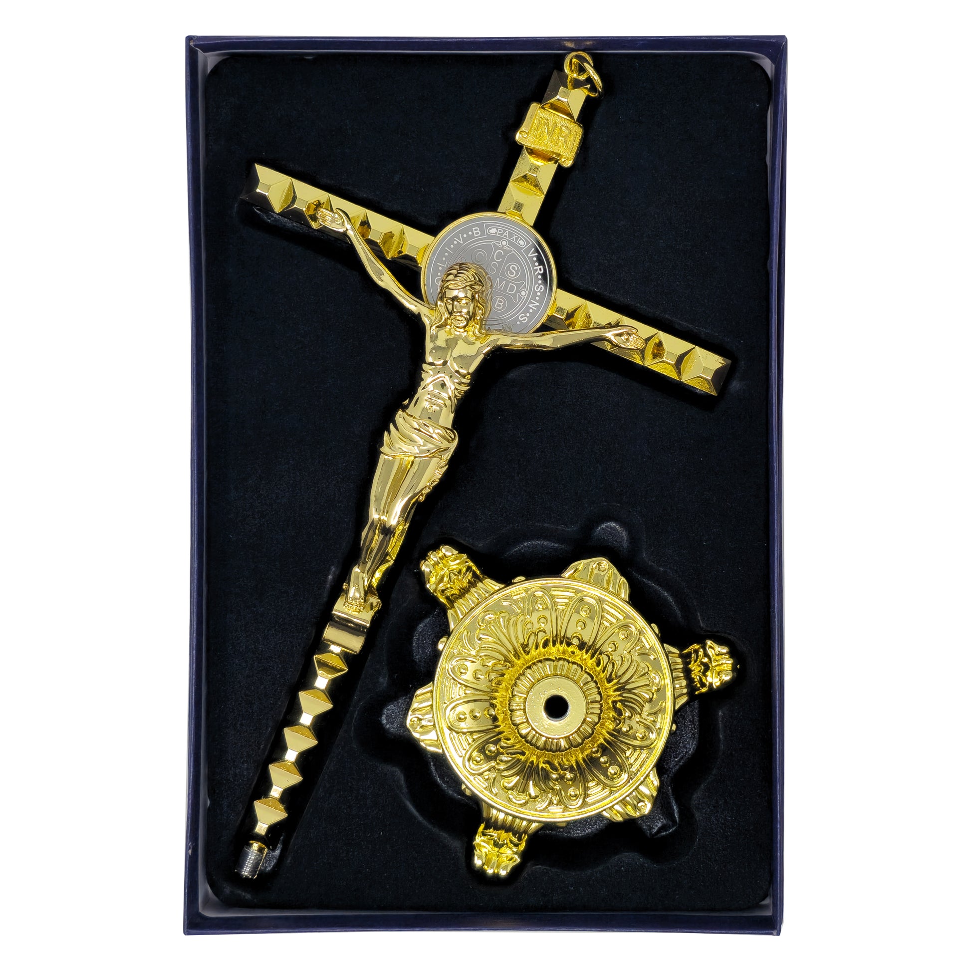MrcjSales - Saint Benedict Cruz Gold | Base | High-Quality Metal Crucifix | Removable Base | Multiple Sizes | Ideal for Church Services and Gifts image 2