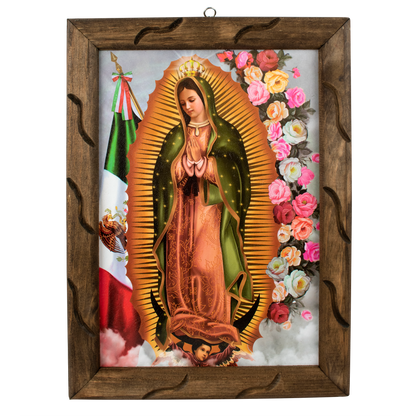 Mrcjsales - Lady of Guadalupe Mex Flag Rustic Frame - Iconic Religious Art, Mexican Decor, Spiritual Gift, Unique Craftsmanship, Virgen De Guadalupe image 4