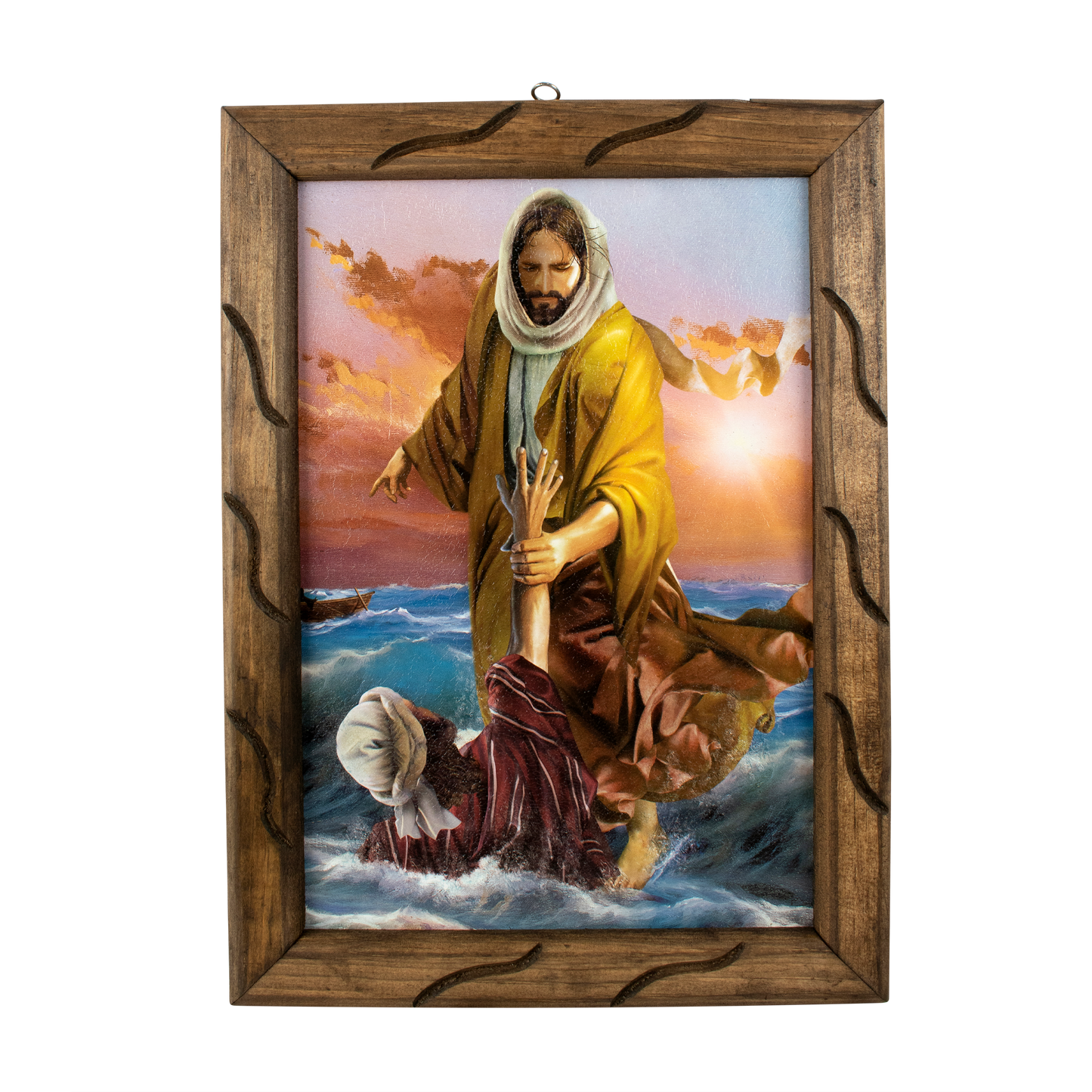 Mrcjsales - Jesus and Peter, at Sea – Rustic Frame, Multiple Sizes, Mexican Art, Symbolizes Hope, Love, Strength. Perfect Home Decor & Unique Gift! image 3