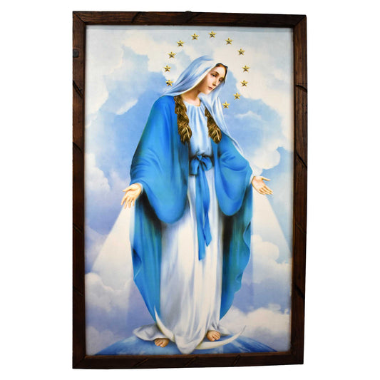 Mrcjsales - Divine Miraculous Virgin – Rustic Frame, Symbolic Mexican Art, Perfect Home Decor & Thoughtful Gift for Spiritual Significance. image 0