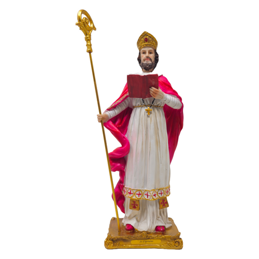Saint Cyprian 12" Statue (San Cipriano) – Resin Material, Staff, Name Engraved, Catholic Home, Religious Gifts image 0