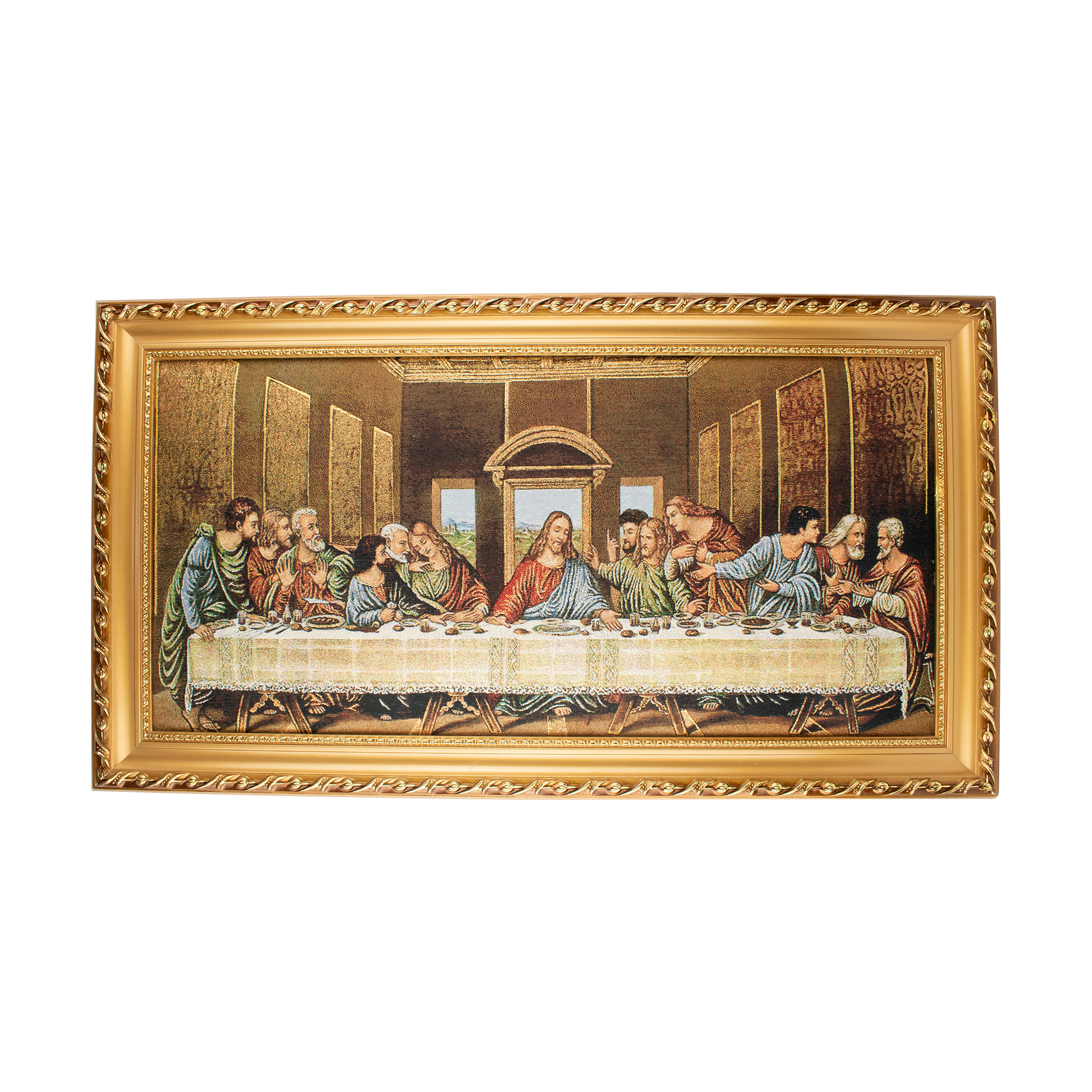 Mrcjsales: Last Supper Cloth Frame | Religious Icon on Woven Cloth | Elegant Double Frame | Perfect Gift for Religious Occasions | Ready to Hang - M | 13"x25" image