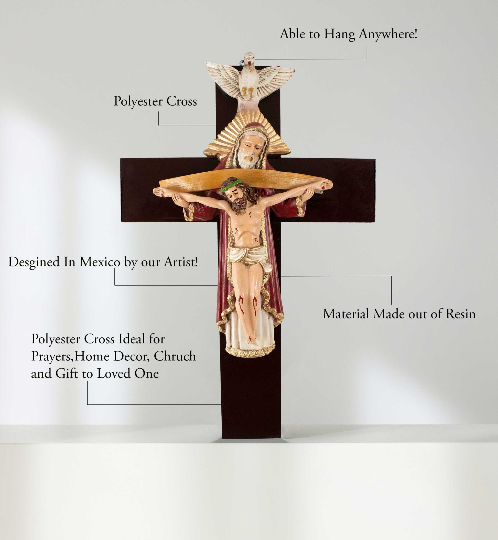 Mrcjsales: Holy Trinity Red Crucifix | Santísima Trinidad| Polyester & Resin | Multiple Sizes | Made in Mexico | Perfect Christian Gift! image 2