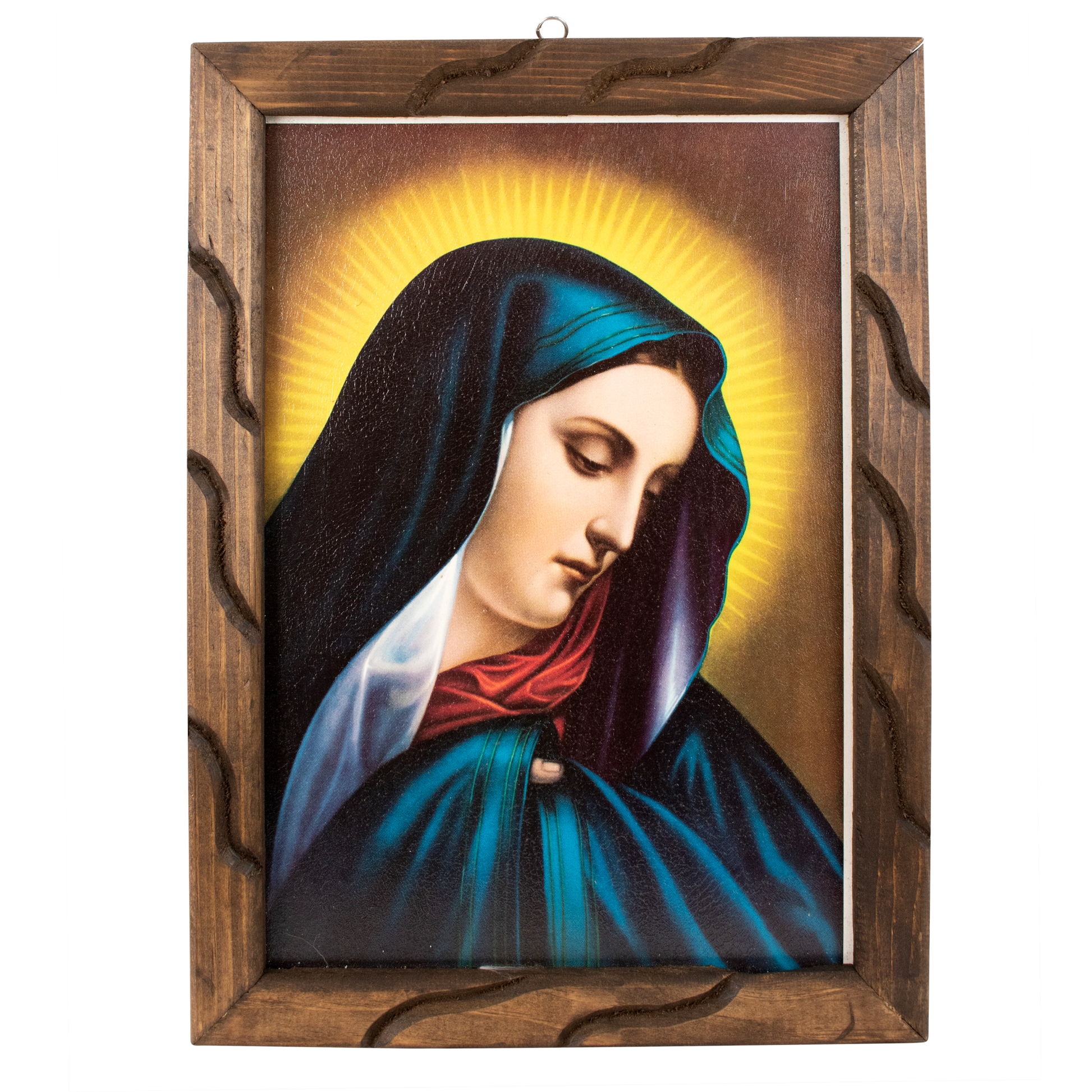 Mrcjsales - Lady of Sorrows – Rustic Frame, Virgen Dolorosa, Mexican Art, Symbolizes Hope, Love, Strength. Perfect Home Decor & Unique Gift! - M | 18"x13" image