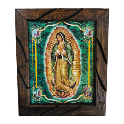 Mrcjsales - Sacred Lady of Guadalupe Green – Rustic Frame, Home Decor, Hope, Love, Strength, Dignity & Compassion. Various Sizes! - S | 12"x10" image