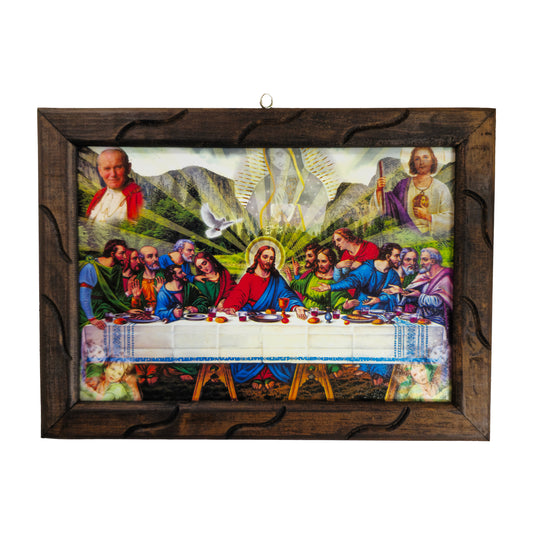 Mrcjsales - Last Supper, Pope, Virgen de Guadalupe & Saint Jude - Rustic Frame, Multiple Sizes, Symbolizes Hope, Love, & Compassion, Home Decor image 1