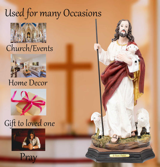 MrcjSales - The Good Shepherd Statue | El Buen Pastor | Multiple Sizes | Realistic Resin Craft | Ideal for Church, Home Decor, Gifts image 4