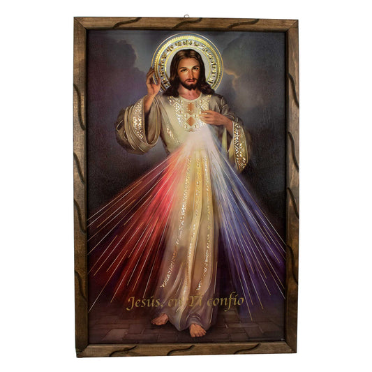 Mrcjsales - Divine Mercy Gold – Rustic Frame, Multiple Sizes, Mexican Art, Symbolic Religious Decor, Unique Gift for Spiritual Healing and Comfort image 0