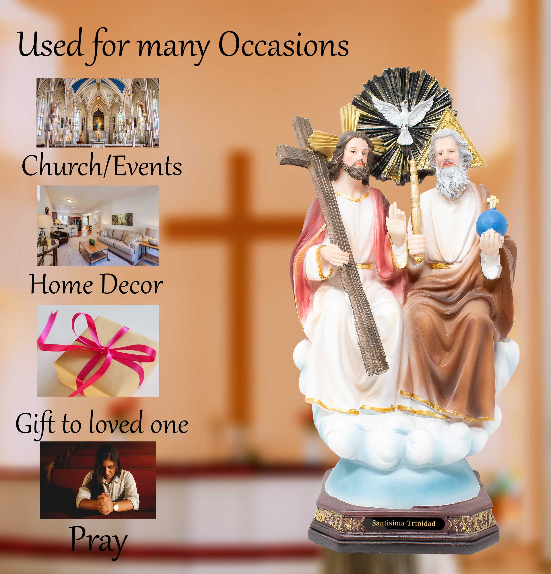 MrcjSales - The Holy Trinity Statue | Multiple Sizes | Resin Craftsmanship | Ideal for Church, Home Decor, Gifts | Santisima Trinidad image 4