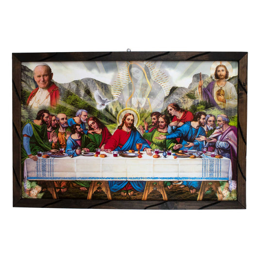 Mrcjsales - Last Supper, Pope, Virgen de Guadalupe & Saint Jude - Rustic Frame, Multiple Sizes, Symbolizes Hope, Love, & Compassion, Home Decor image 0