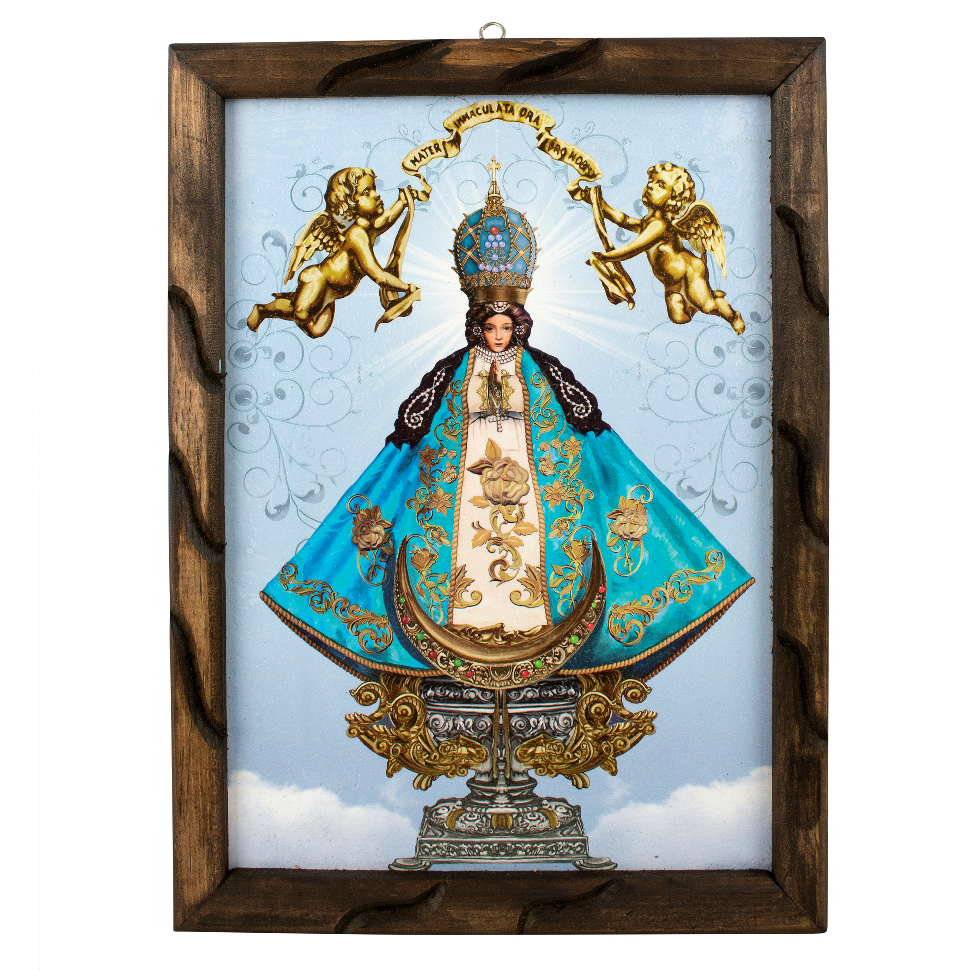 Mrcjsales - Our Lady of Saint John of the Lakes – Rustic Frame, Multiple Sizes, Mexican Art, Symbolizes Hope, Love, Strength. Perfect Home Decor - M | 18"x13" image