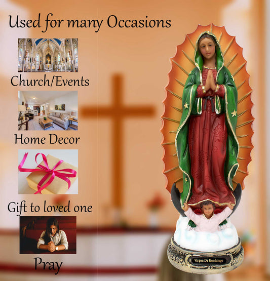 Our Lady of Guadalupe Statue, 12 Inches, Resin Craftsmanship, Virgen de Guadalupe, Church, Home Decor, Gifts mrcjsales image 3