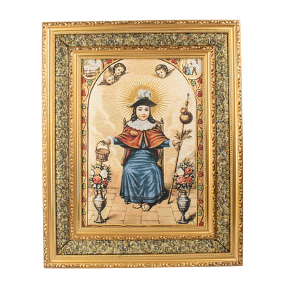 Mrcjsales: Child of Atocha Cloth Frame | Golden Double Frame | Religious Home Decor | Spanish Name: Nino de Atocha | Gift for Loved Ones - M | 17"x21" image